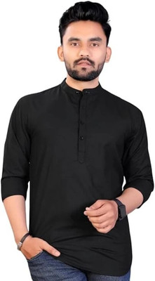 JENJEE Men Solid A-line Kurta(Black)