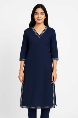 RANGRAIL Women Solid A-line Kurta(Blue)