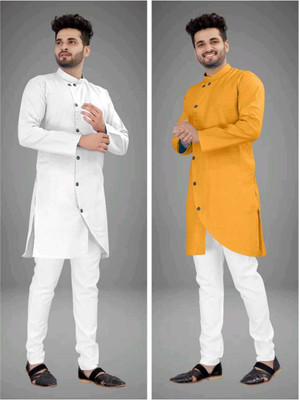 CRYSTALREVENUE Men Solid Trail Cut Kurta(Multicolor)