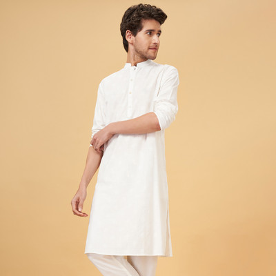 Indus Route by Pantaloons Men Printed Straight Kurta(White)