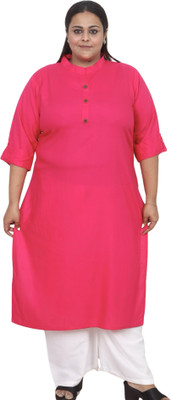 myplusfashion Women Solid Straight Kurta(Pink)