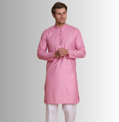 TAHVO Men Solid Straight Kurta(Pink)