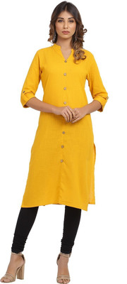 JABAMA Women Solid Straight Kurta(Yellow)