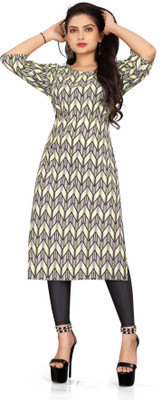zindora Women Printed Straight Kurta(Yellow)