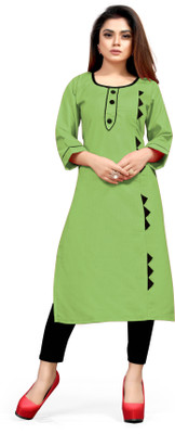 Maaa Meladi CreationS Women Applique Straight Kurta(Green)
