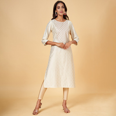 Rangmanch by Pantaloons Women Embroidered Straight Kurta(White)