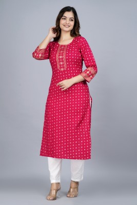 Angira Jaipur Women Printed Straight Kurta(Pink)