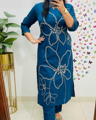 HouseOfCommon Women Embroidered A-line Kurta(Blue)