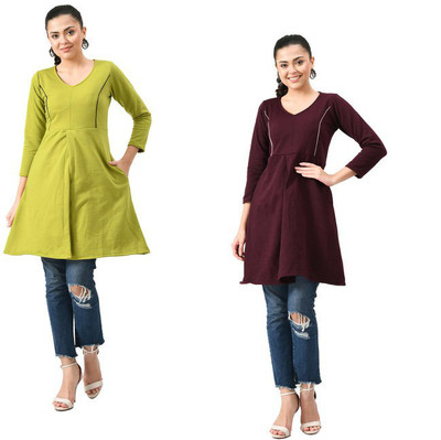 KAVYA Women Solid A-line Kurta(Maroon, Light Green)