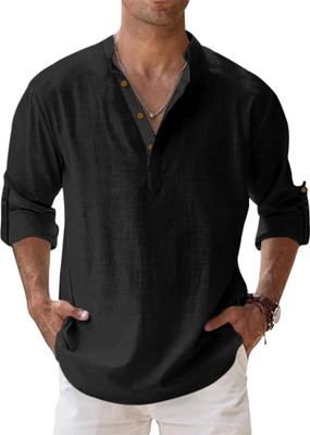 SHOPYCLICK Men Solid Straight Kurta(Black)