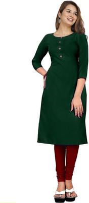 Good Straders Women Solid Straight Kurta(Dark Green)