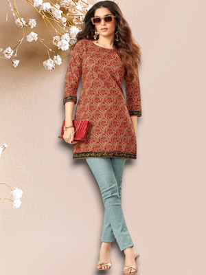 ABHI FAB Women Printed Straight Kurta(Brown)