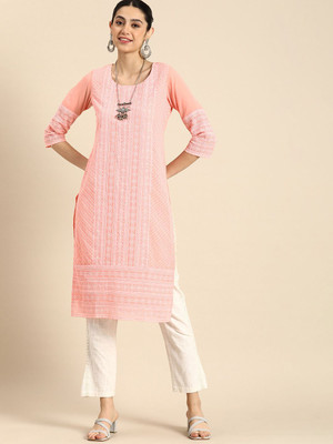 ANOUK Women Floral Print Straight Kurta(Pink)