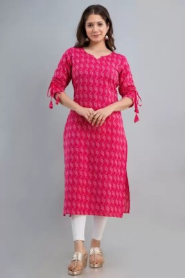 MON Women Embroidered Straight Kurta(Pink)