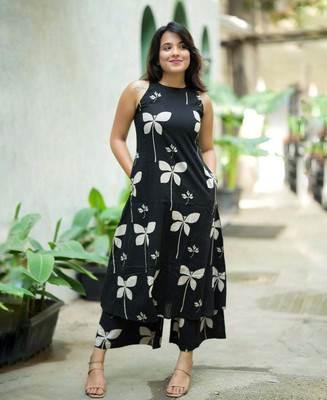 SATGURU ENTERPRISES Women Printed A-line Kurta(Black)