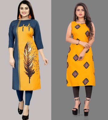 tanvi creation Women Printed Straight Kurta(Yellow)