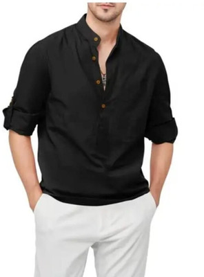 KR24ENTERPRISE Men Solid Straight Kurta(Black)