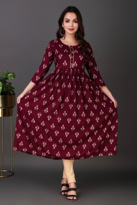 Yuvanj Women Printed Anarkali Kurta(Maroon)