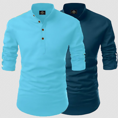 Kavyangle Creation Men Printed Straight Kurta(Blue, Dark Green)