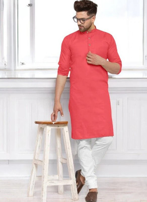 Krisha trend Men Solid Straight Kurta(Pink)
