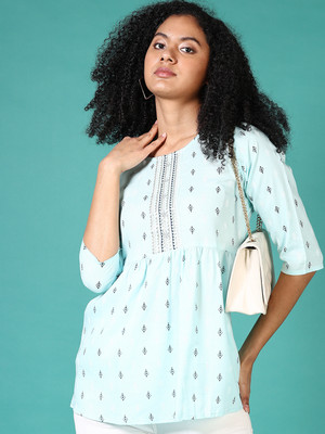 V-MART Women Printed A-line Kurta(Blue)