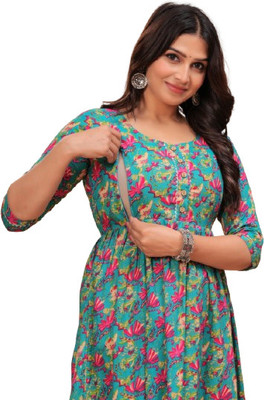 TADAATRADERS Women Embroidered Flared Kurta(Light Blue)
