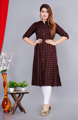 vttextile Women Printed Straight Kurta(Brown)