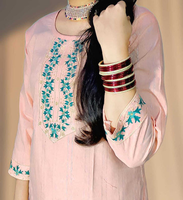 LIMRA Women Embroidered Straight Kurta(Orange)