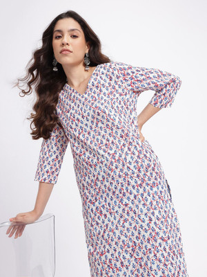 Anouk Rustic Women Floral Print Straight Kurta(White)