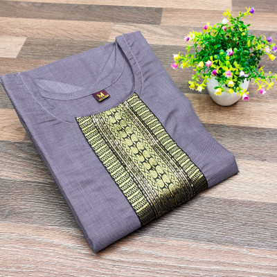 Retrox Women Solid Straight Kurta(Grey)