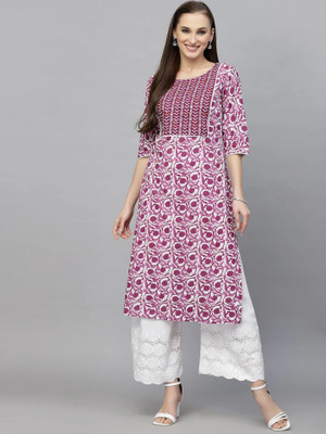 Lamba Creations Women Floral Print A-line Kurta(Purple)
