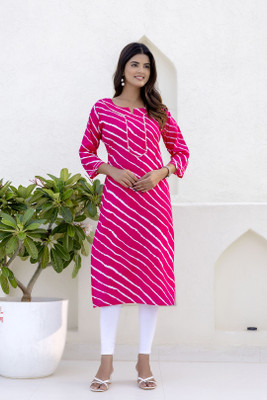 glam it up Women Striped Straight Kurta(Pink)