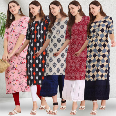 1 Stop Fashion Women Printed Straight Kurta(Multicolor)