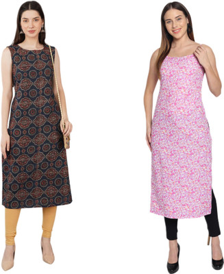 KALLAXI Women Printed Straight Kurta(Multicolor)