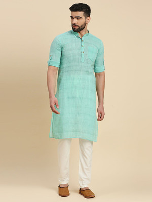 Rajubhai Hargovindas Men Self Design Straight Kurta(Light Blue)