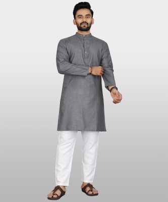 VeBNoR Men Solid Straight Kurta(Grey)