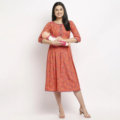 TRUE SHAPE Women Printed Flared Kurta(Pink)