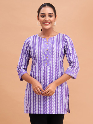Feranoid Retail Women Printed, Striped Straight Kurta(Purple)