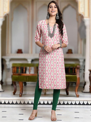 Moda Rapido Women Floral Print Straight Kurta(Pink)