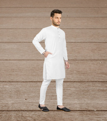 Shree Dutt Creation Men Solid Straight Kurta(White)