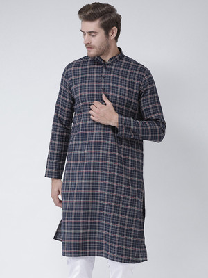 DEYANN Men Printed Straight Kurta(Blue)