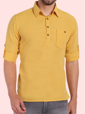 Classycollar Men Solid A-line Kurta(Yellow)