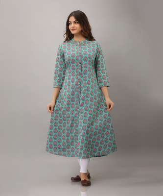 Shobhangi Women Floral Print A-line Kurta(Light Green)