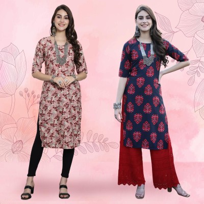 EthnicBasket Women Leheriya Straight Kurta(Multicolor)