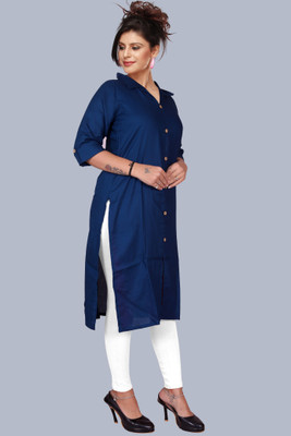 NEWSTARART Women Solid Straight Kurta(Dark Blue)