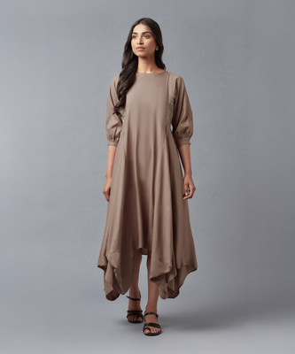 W Women Solid Flared Kurta(Beige)
