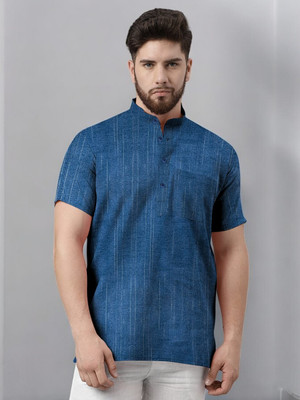 Arshi Enterprises Men Striped Straight Kurta(Blue)