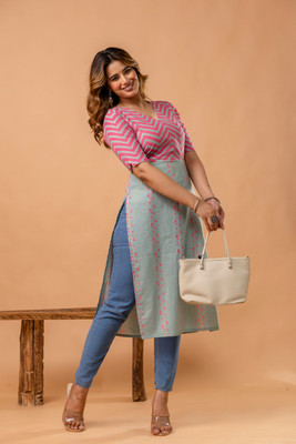 KUMARI Women Leheriya Straight Kurta(Multicolor)