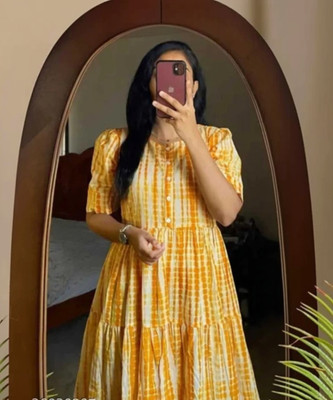 SHRI KRISHNA TEXTILE Women Printed Anarkali Kurta(Yellow)