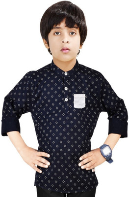 MADE IN THE SHADE Boys Printed Straight Kurta(Dark Blue)